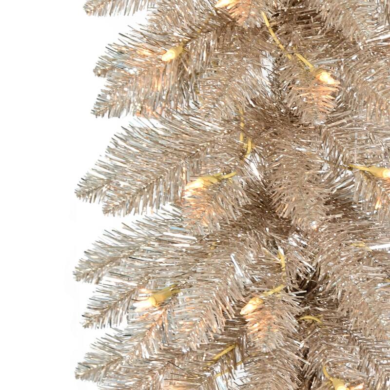 Puleo International 6' Pre-Lit Artificial Alpine Rose Gold Pencil Tree