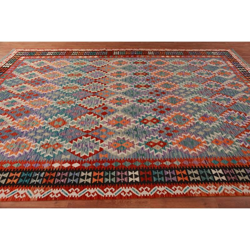 Reversible Kilim Oriental Area Rug Flatweave Home Decor Wool Carpet - 9'9"x 12'7"
