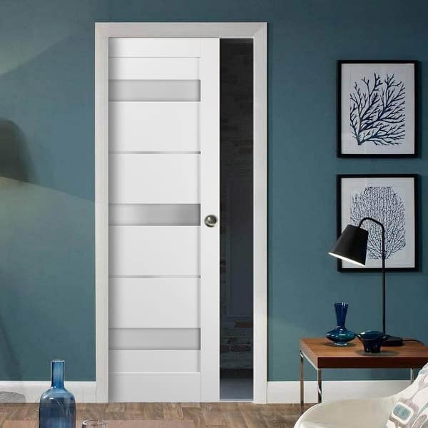 Panel Lite Pocket Door Frames Quadro 4055 White Silk Frosted Opaque Glass S Overstock 32678192