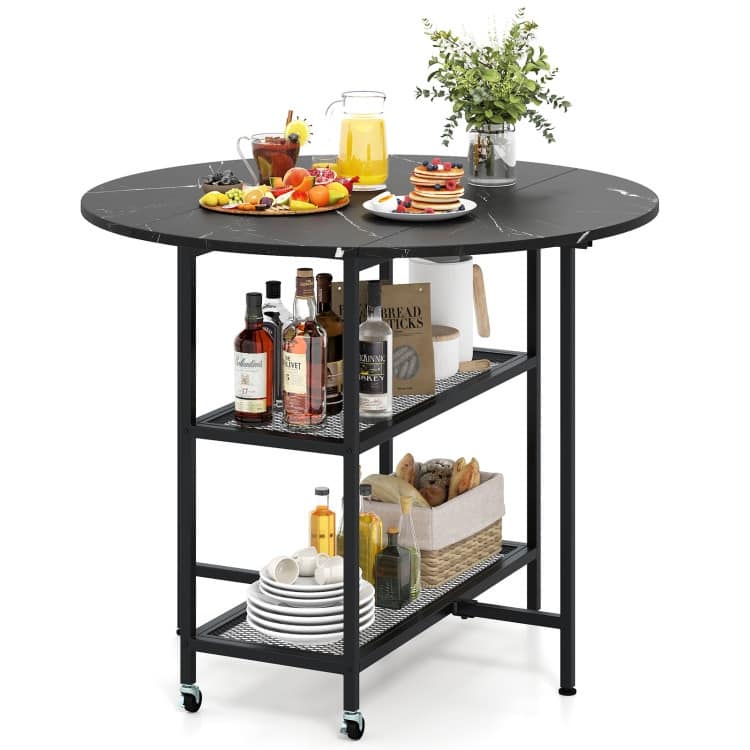 Foldable Round Dining Table with Storage Shelves for Small Spaces - 40" x 32"