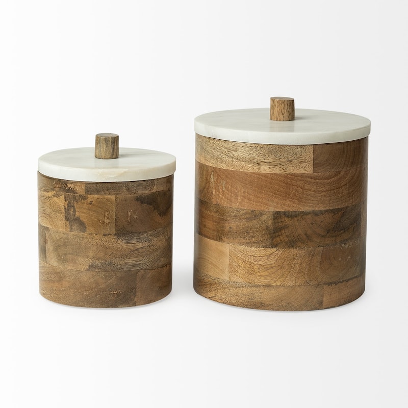 Brown Wooden Round Storage Box