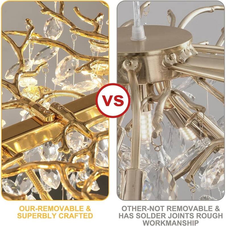 KAYLA 47.2" Modern 14-Lights Gold Luxury Crystal Linear Chandelier for Dining Room - N/A