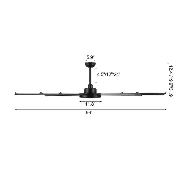 dimension image slide 1 of 3, MLiAN 96 In. 6 Aluminium Blades Indoor Ceiling Fan with Light Kit and Remote - 96"
