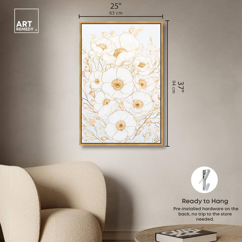 White and Gold Poppies II Canvas by Art Remedy