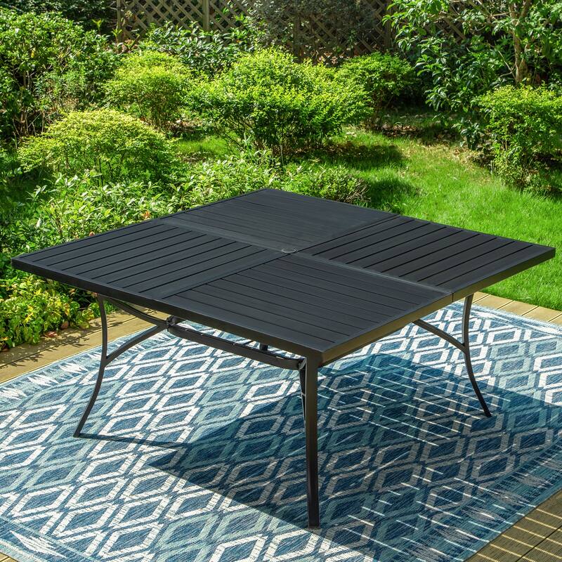 MAISON ARTS 9-Piece Patio Dining Set, 60 Inch Square Metal Table and 8 Metal Dining Chairs