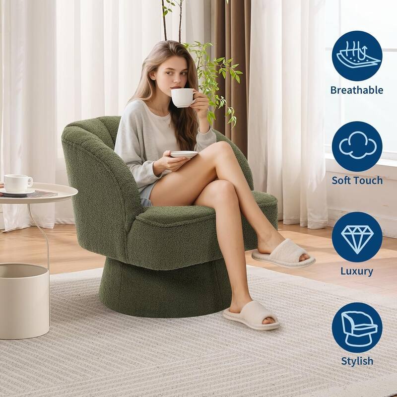 Velvet Upholstered 360° Swivel Accent Chair, Barrel Lounge Chair for Living, Bedroom Reading Nook