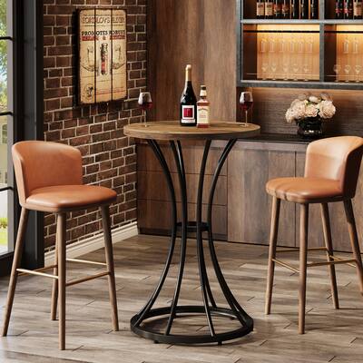 23.6" Small Round Bar Table, Cocktail Table with Curved Metal Base
