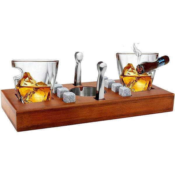 Bezrat Set Of 14 Twist Cigar Glasses On Wooden Stand - Brown ...