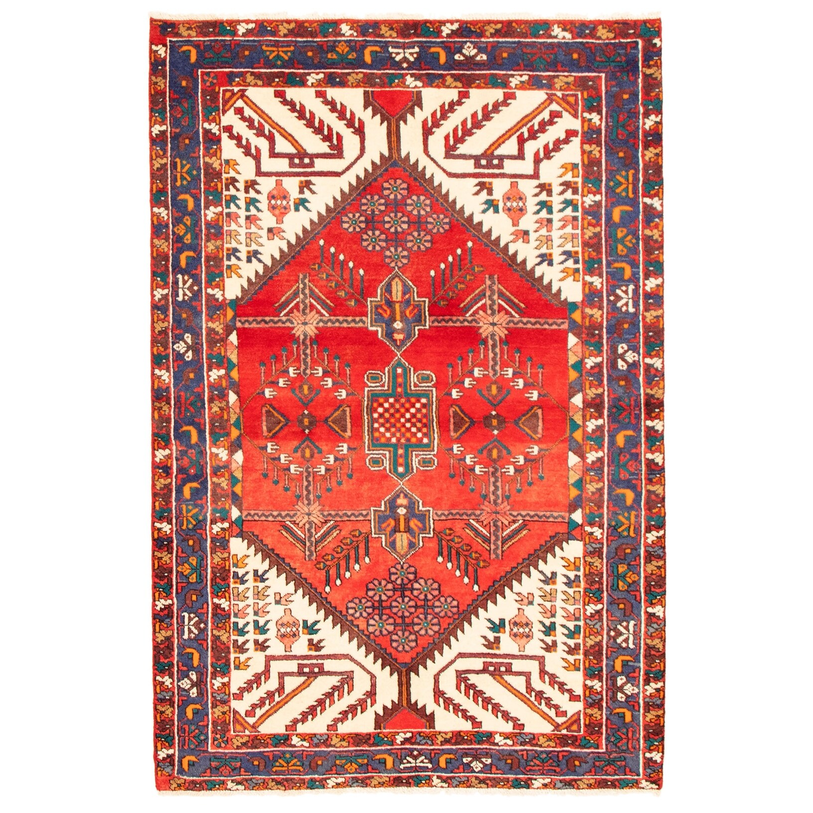 Izmir Carved Red Rug 3'6 x 5'2 Bedroom Hand-Knotted Wool Rug eCarpet Gallery Area Rug for Living Room 332565