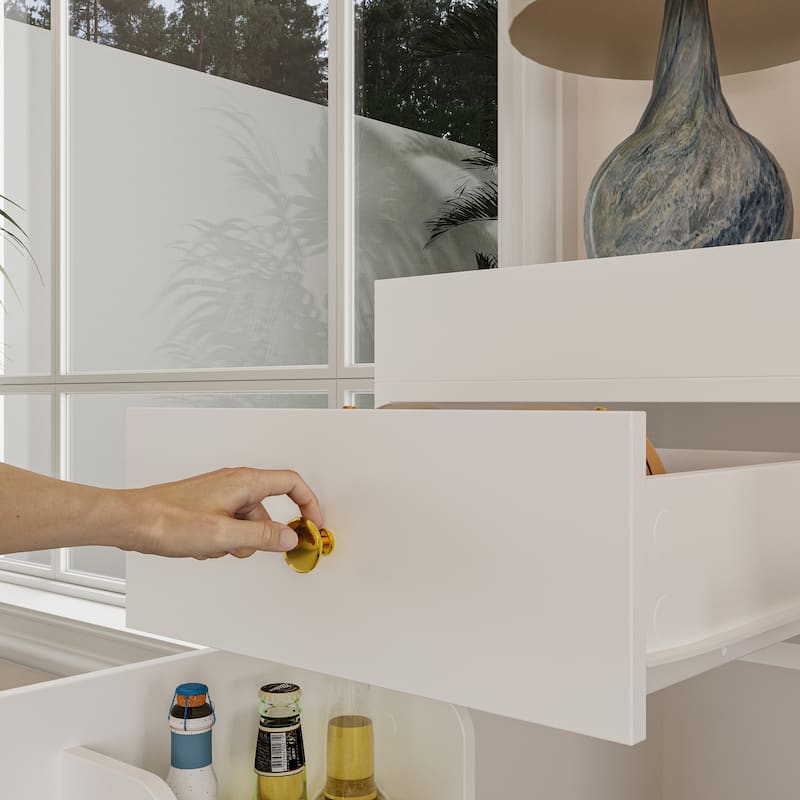Bedroom Storage Cabinet,Sideboard Buffet Table,4 Drawers & Door for Organizing & Displaying,White
