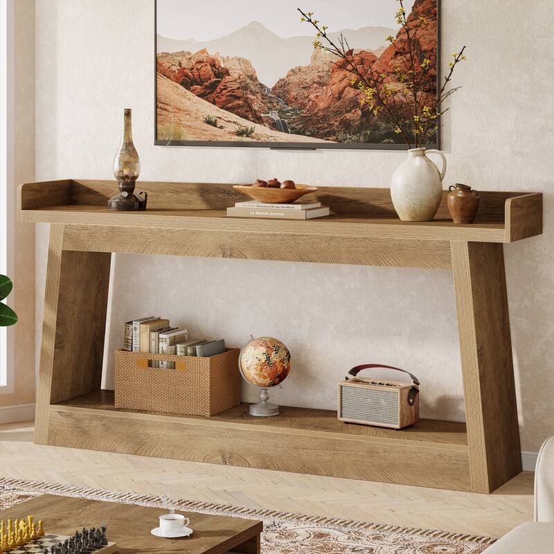 70.87-Inch Extra Long Console Table for Entryway, Sofa Table with Storage Shelf & Anti-Drop Baffle