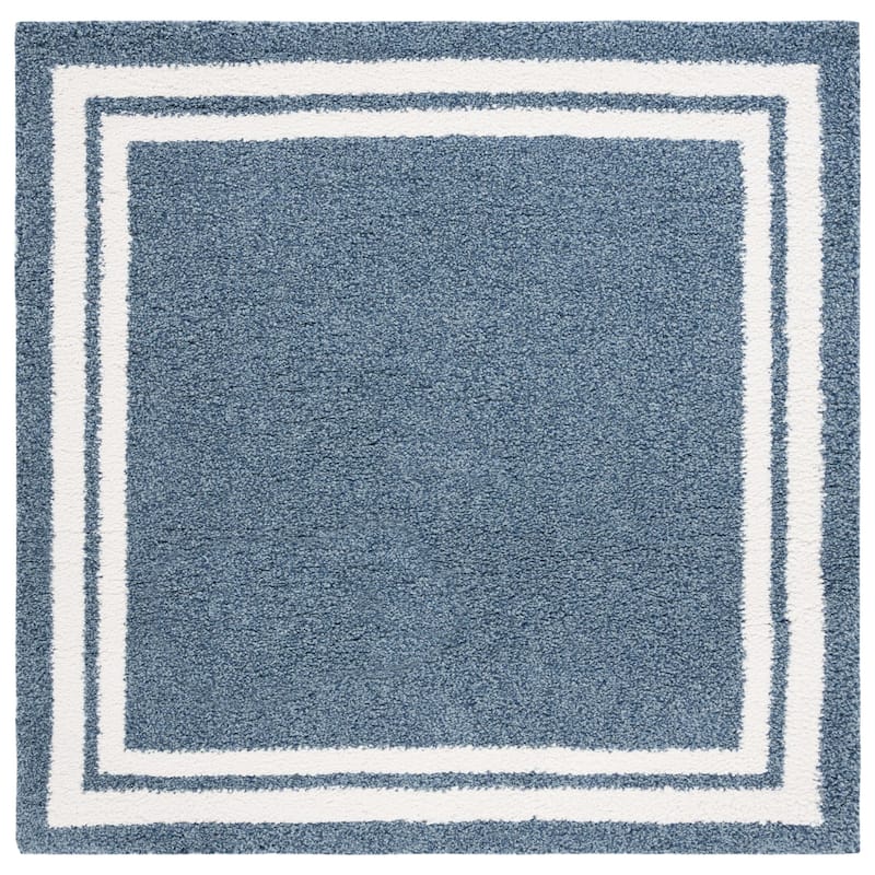 SAFAVIEH Calico Shag Zubeyde Border 1.6-inch Thick Rug - 5'3" Square - Blue/Ivory