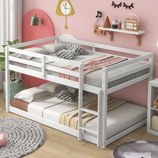 Stylish & Simple Twin over Twin Floor Bunk Bed, Low Height Design, Safety and Quality Guaranteed, Stylistic Elements, White
