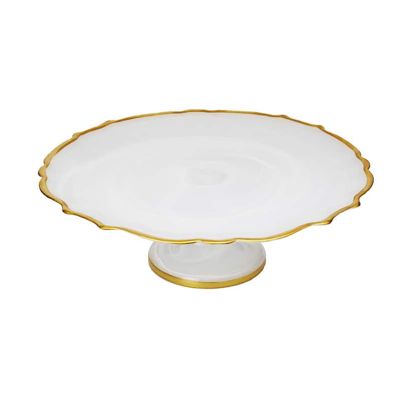 Alice Pazkus Alabaster White 13"Cake Stand With Gold Trim