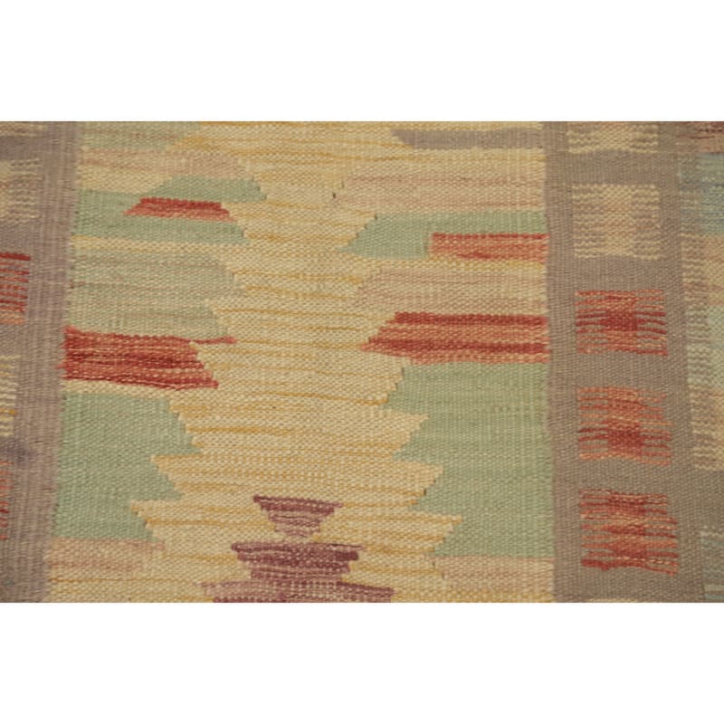 Hand Woven Oriental 100% Wool Carpet Southwestern Tribal Multi-Colored Kilim Runner Rug - 8' 0'' X 2' 2''