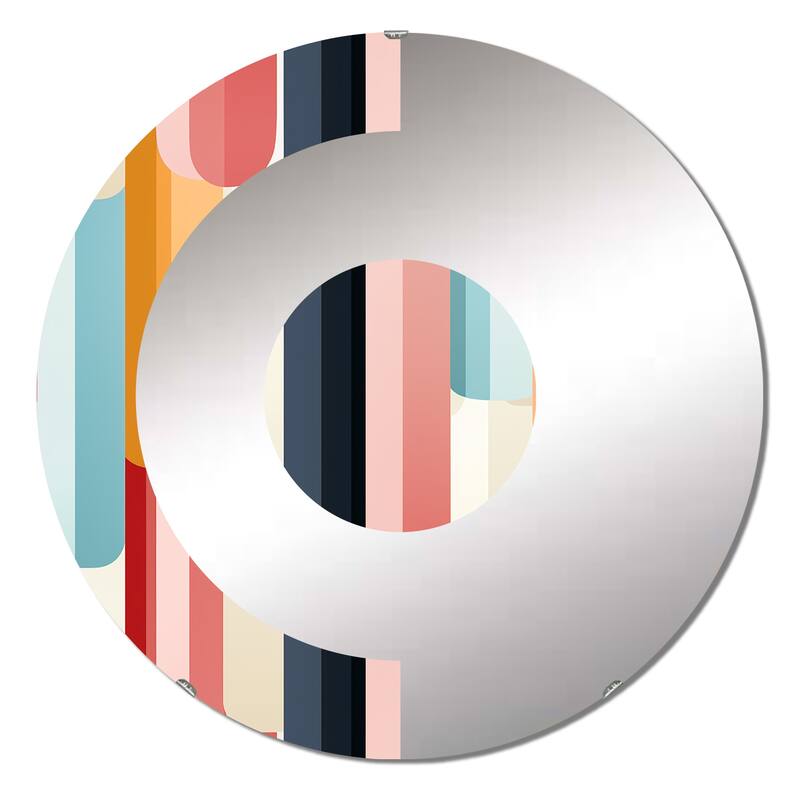 Designart "Pink Groovy Retro Striped Illusion" - Mid-Century Striped, Abstract Half Circle Wall Mirror