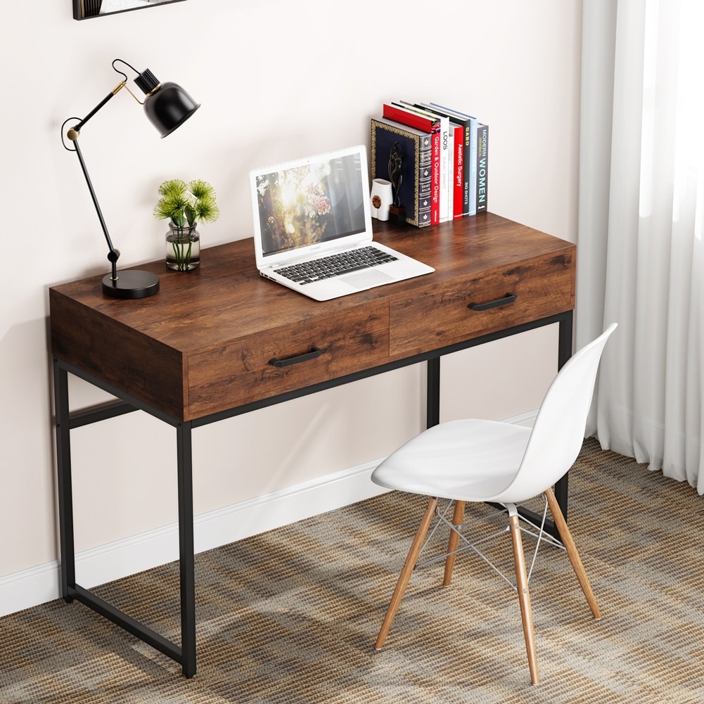 59 Wooden Office Desk Black Computer Desk with 4 Drawers in Metal Legs