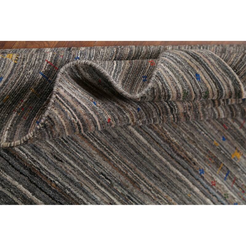 Striped Tribal Gabbeh Oriental Area Rug Hand-Knotted Wool Carpet - 5'1"x 8'0"
