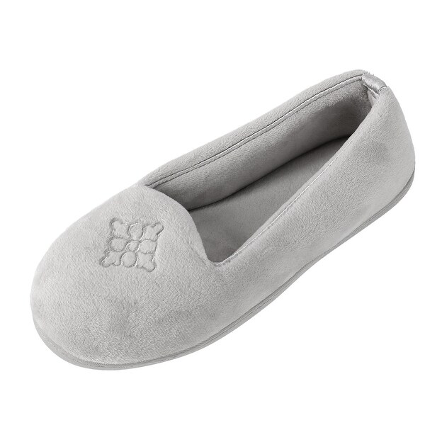 Dearfoams Women's Terry Velour Embroidered Closed Back Slipper