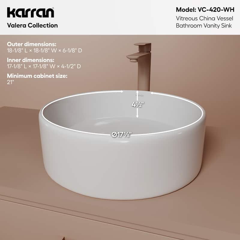 Karran Valera 18" Vitreous China Vessel Bathroom Sink in White