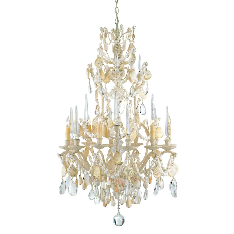 Currey & Company Buttermere Chandelier - 46"h x 28"dia - 46"h x 28"dia - Natural/Crushed Shell