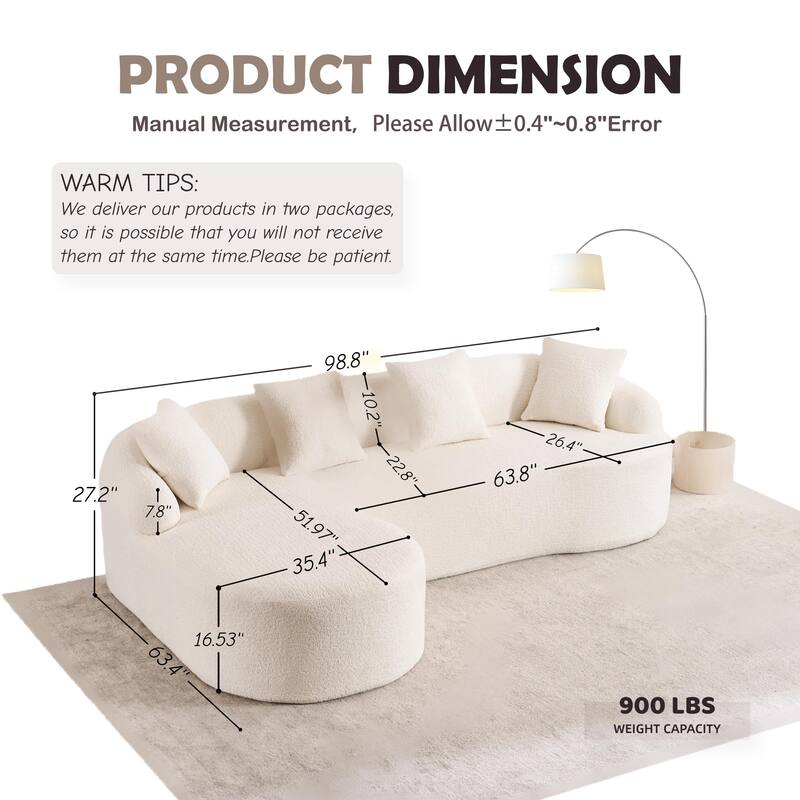 Full Compression Sponge L-Shape Sectional Sofa with Curved Chaise