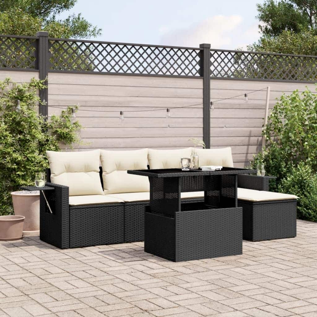 vidaXL Patio Sofa Set with Cushions Outdoor Furniture 6 Piece Poly Rattan - 21.7 x 39.4 x 28.7