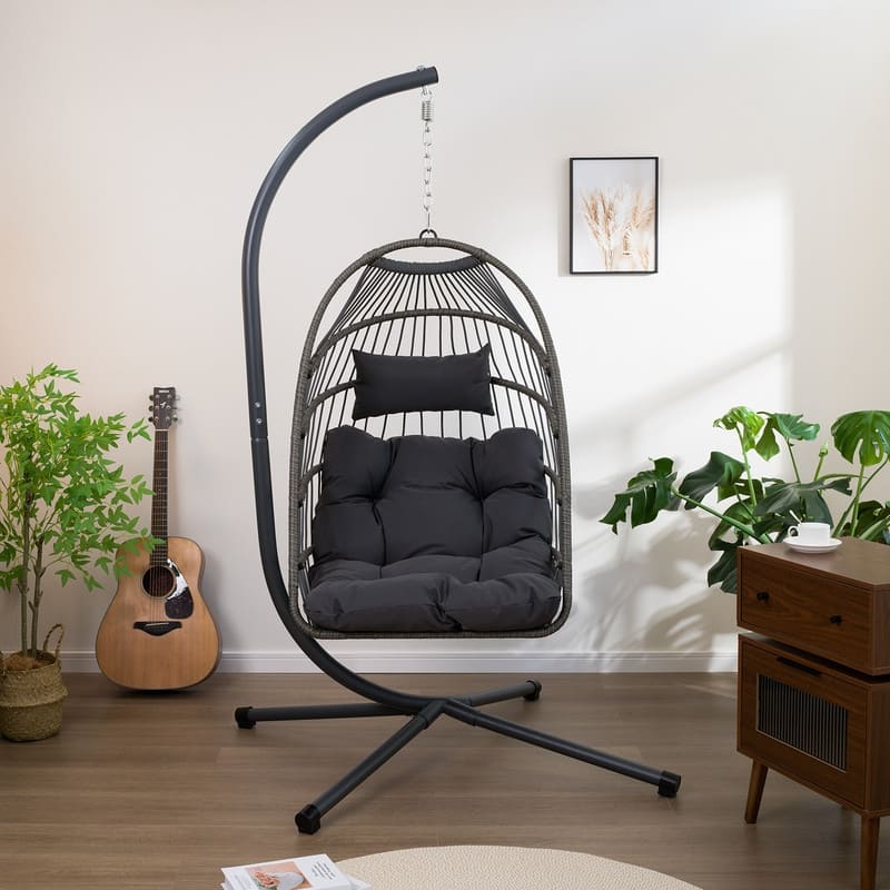 Hanging Egg Chair with Stand - Patio Swing Seat, Space-Saving Design