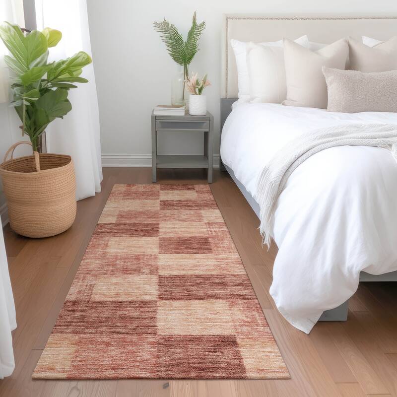 Machine Washable Indoor/ Outdoor Checker Chantille Rug - Paprika - 2'3" x 7'6"