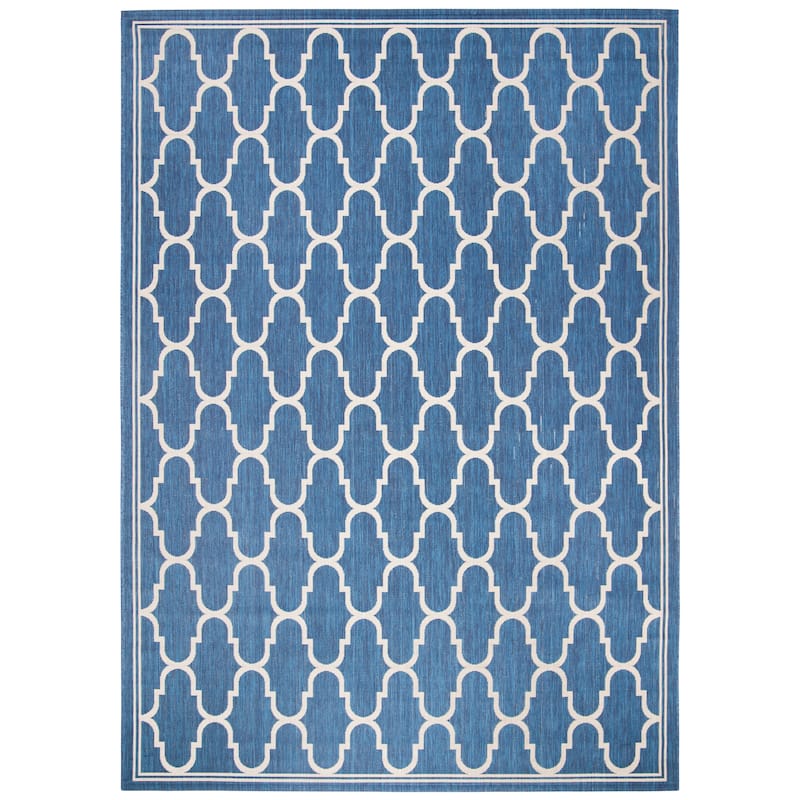 SAFAVIEH Courtyard Sufia Waterproof Trellis Backyard Patio Rug - 9' x 12'6" - Navy/Beige