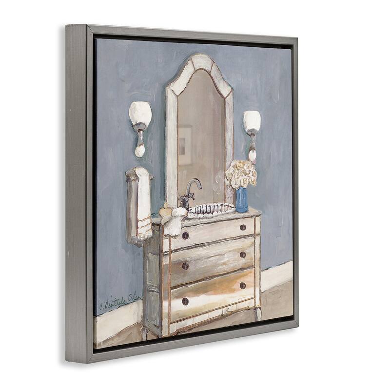 Stupell Bathroom Sink & Mirror Framed Floater Canvas Wall Art Design By Charlene Olson