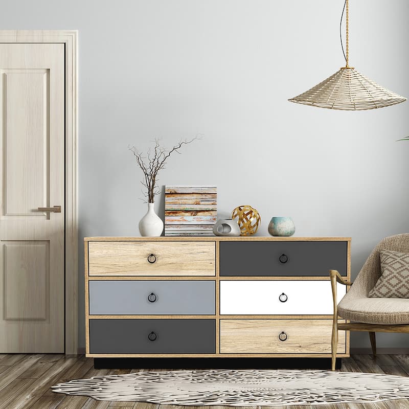 Costway 6 Drawer Double Dresser Accent Storage Tower for Bedroom