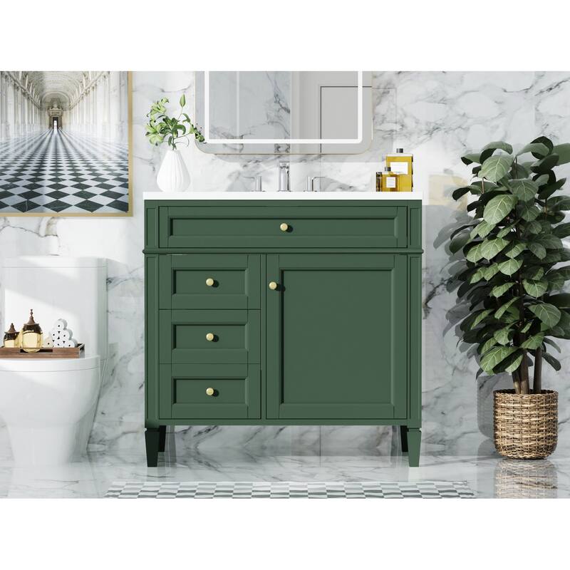 36''Bathroom Vanity With Top Sink, Modern Bathroom Storage Cabinet With 2 Drawers And A Tip-Out Drawer,Single Sink
