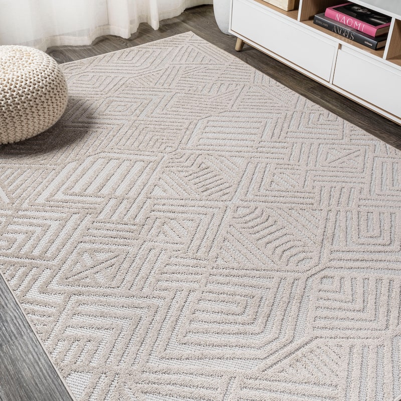 JONATHAN Y Aylan High-Low Pile Art Deco Geometric Indoor/Outdoor Area Rug