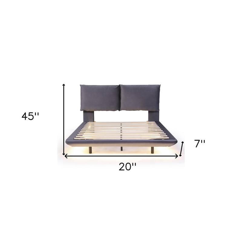 HomeRoots Gray Tufted Upholstered Queen Bed Frame With LED Lighting And USB