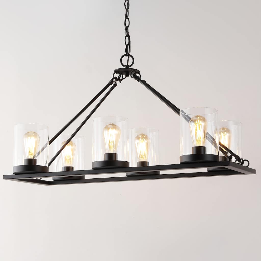 SAFAVIEH Lighting Katharyn 32" Modern & Contemporary Chandelier (6-Bulb) - 15" W x 32" D x 81" H - Black