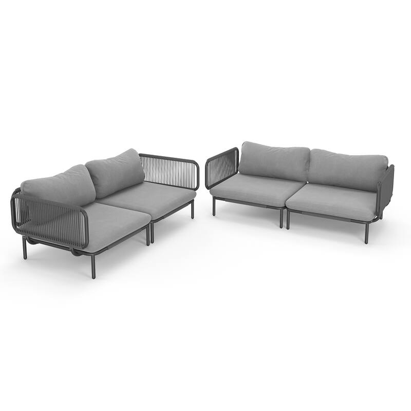 Outdoor Cushioned Sectional Sofa Chat Set Patio Furniture Conversation Set, Free Combination - 4pcs seats & 8 arms - Dark Gray, 4pcs seats & 8 arms