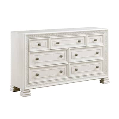Rotu 68 Inch Wide Dresser, 7 Drawers Rope Molding, White Ash Veneer