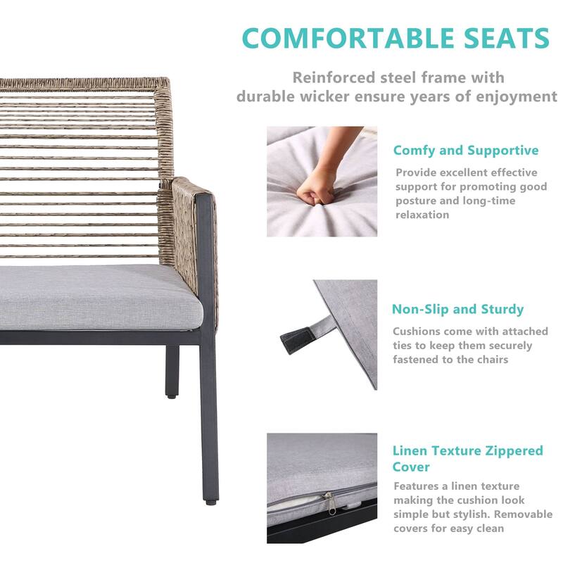 Patio Furniture Set - Outdoor Sectional Sofa All Weather Wicker Rattan Conversation Set with Soft Cushions