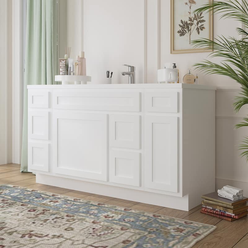 Vanity Art 60" Oak Freestanding Bathroom Vanity Cabinet without Top