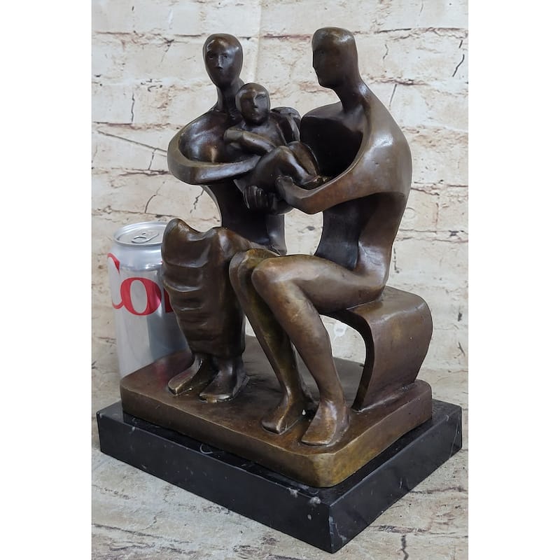 Henry Moore Family In Park Bench Bronze Sculpture Marble Base Abstract Statue Nr