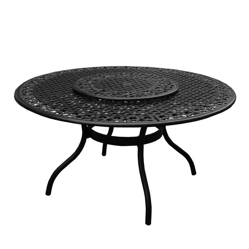 Outdoor Lattice 59 in. Round Dining Set with Lazy Susan and Six Chairs - N/A