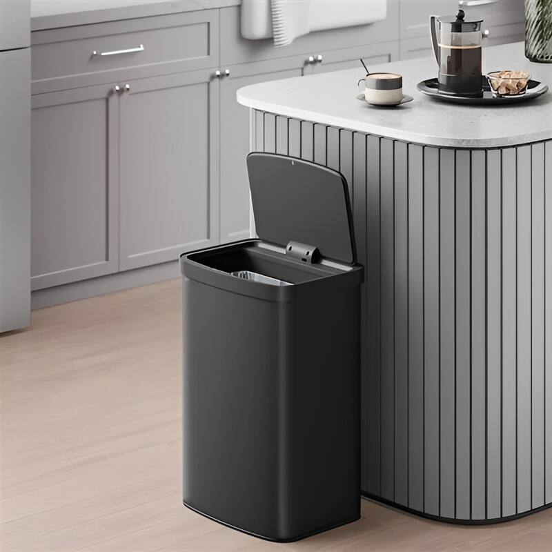 Plastic Steel 13-Gallon Motion Sensor Lid Kitchen Trash Can - Black