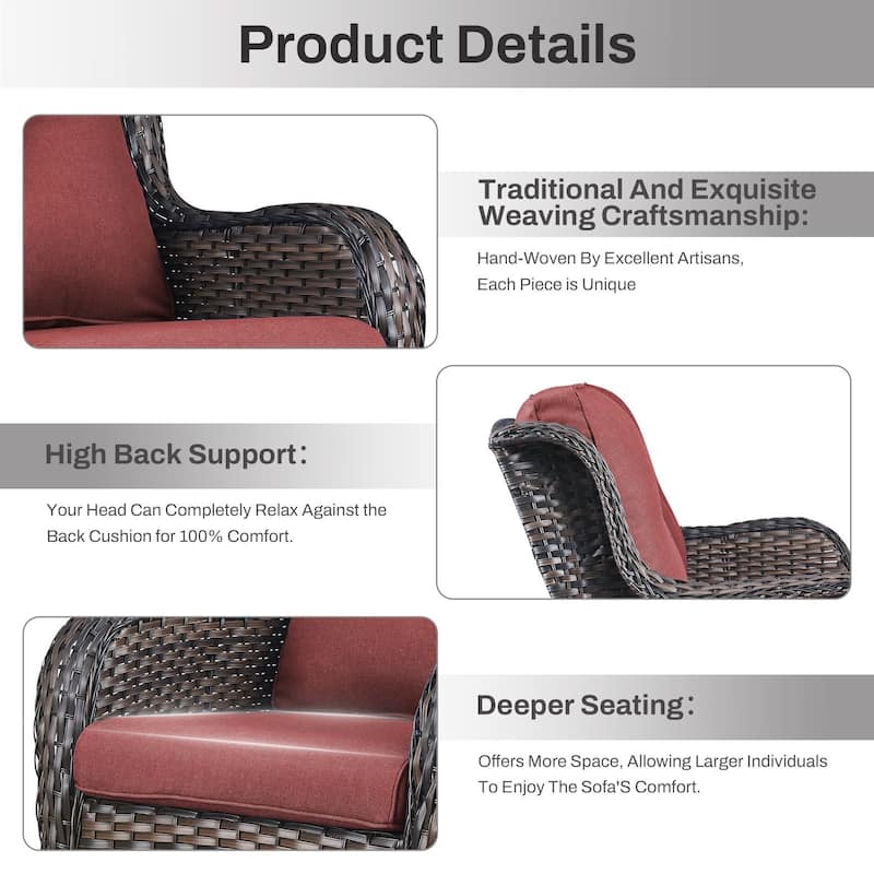 Gymojoy 5-Piece Outdoor Furniture Set, 2 Swivel Glider Chairs, 2 Ottomans & 55K BTU Fire Pit Table