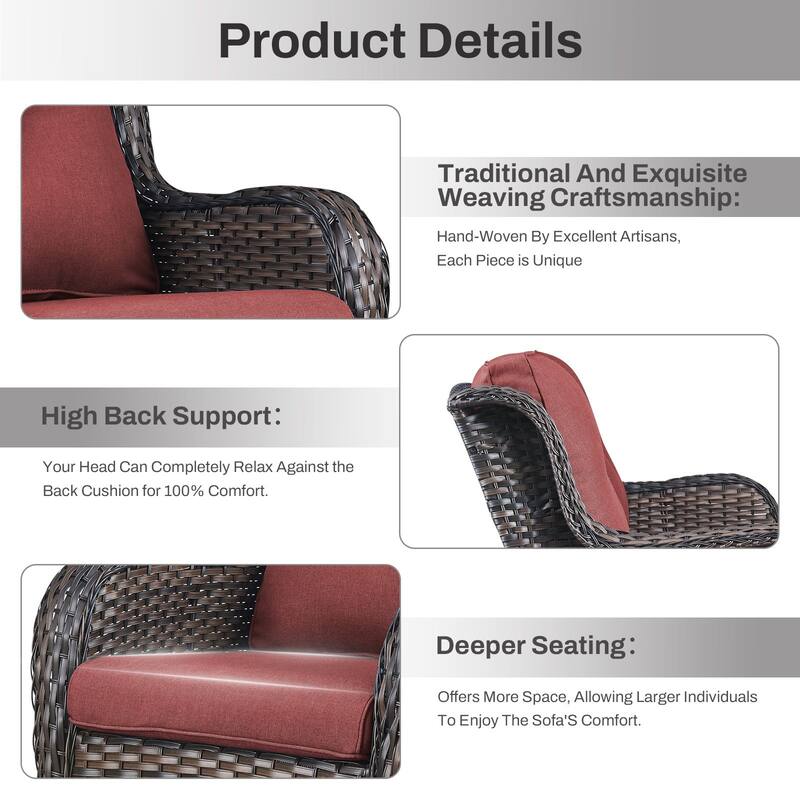 Gymojoy 8-Piece Outdoor Wicker Patio Furniture Set with Swivel Rockers, Loveseat & Side Tables