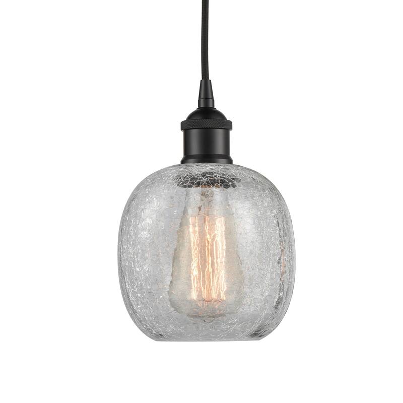Innovations Lighting 616-1P-10-6 Belfast Pendant Belfast 6" Wide Mini - Matte Black / Clear Crackle