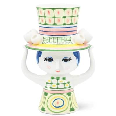 Bjørn Wiinblad Lady with Hat Vase, Green, H: 9.6"