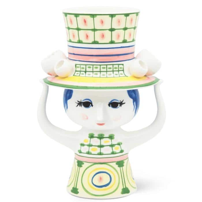 Bjørn Wiinblad Lady with Hat Vase, Green, H: 9.6"
