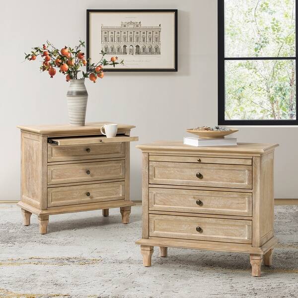 Muriel Farmhouse Style 3 - Drawer Nightstand with Built-In Outlets Set of 2 by HULALA HOME