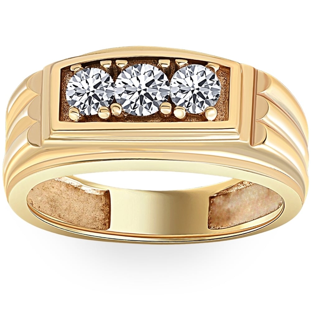 Bliss Diamond Mens Gold 3/4ct Three Stone Diamond Anniversary Ring 14K Yellow Gold